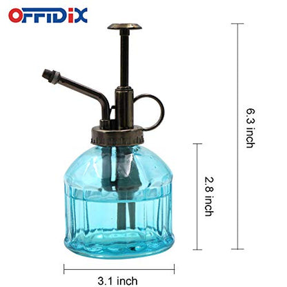 OFFIDIX Glass Spray Bottle,Flower Mister Watering Can Pot 6.3" Tall Spritzer Bronze Plastic Top Pump One Hand Watering Can Indoor Plant Mister Spray Bottle for Garden, Plants, Cleaning - color: H-blue