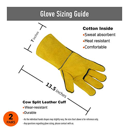 Vgo... 13.5 Inches Welding Gloves Heat/Fire Resistant Leather For Mig,Tig,Wood Stove,Animal handling,Forge,BBQ,Grill for Mens Womens(2 Pairs,White,CB6501)
