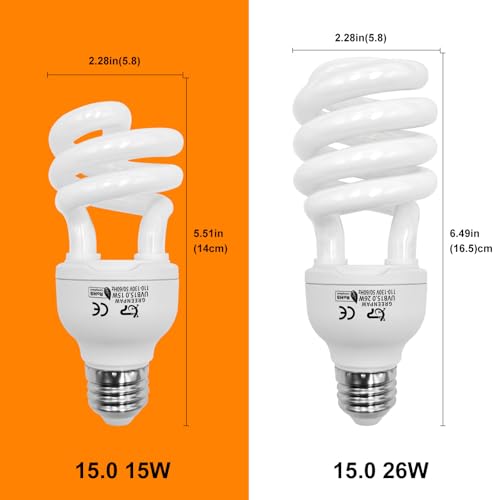 UVB Reptile Light, 15.0 15W UVA UVB Light for Reptiles, Spiral Compact Fluorescent UVB Bulb for Desert Reptiles and Amphibians - size: 5.5 in 15.0