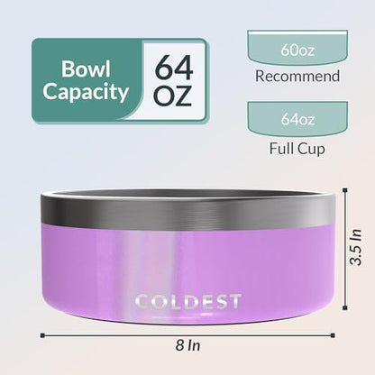 Coldest Dog Bowl - Anti Rust Metal, Non Slip, 3 Layers Insulated Stainless Steel Dog Bowls - Spill Proof & Heavy Duty - Water Bowl for Dogs, Cats, Dish Washer Safe (64 oz, Saturns Purple Glitter) - color: Saturns Purple Glitter, size: 64 oz