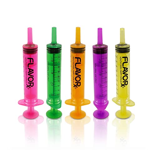 Rainbow Dose Oral Dosing Syringes | No More Medicine-Time Meltdowns! | 5 Uniquely Colored Syringes | 10ml (2tsp) Each | 3 Bottleneckers Included | New & Improved!