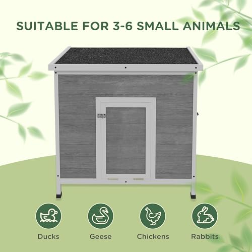 PawHut Duck Coop, Wooden Chicken House Rabbit Hutch with Openable Roof, Removable Floor, Double Doors, Ramp, Duck House for 3-6 Chickens, Geese, 30" x 38" x 30" - size: 29.9"L x 37.8"W x 30.3"H