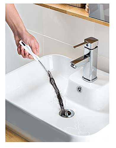 2-Piece Flexible Drain Brush Sink Unblocker Elastic Hose Pipe Straw Cleaning Brush with Handle Kitchen Drain Unblocker Wire Cleaner Bathroom Toilet Pipe Dredging Cleaning Hair Catcher Rod