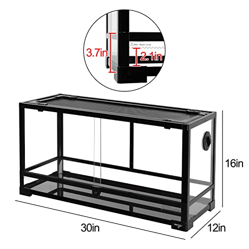 WACOOL TERRA Large Reptile Tank 25 Gallon, 360°Full Vision Glass Reptile Terrarium with Top Mesh Lid for Beaded Dragon Lizard Gecko Snake Hermit Crab Use, 30"(W) X 12"(D) X 16"（H）