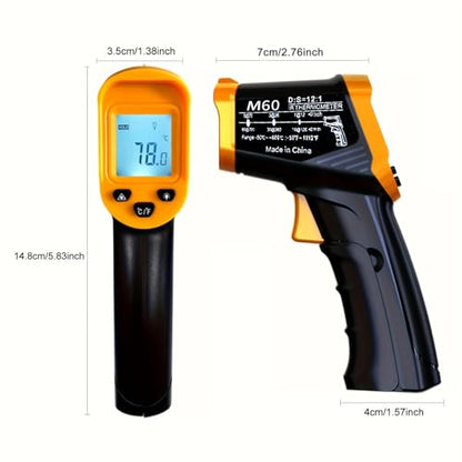 Digital Infrared Thermometer Gun -58 to 1112 Degrees Fahrenheit Adjustable Emissivity&MAX&MIN Non Contact IR Thermometer Laser Temperature Gun for Cooking,Food,Pizza,Oven,Grill(not for Human)