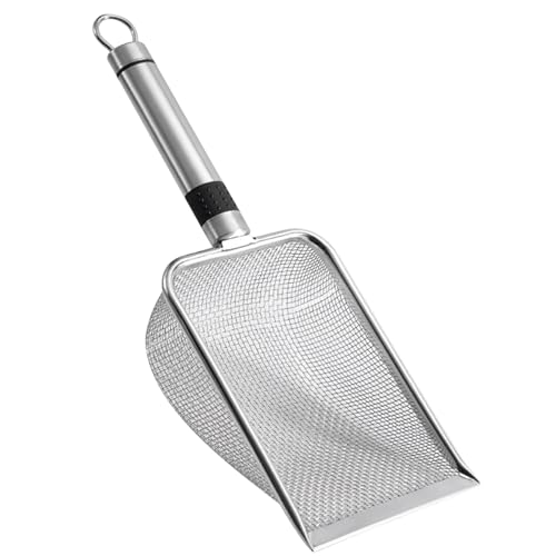 Metal Cat Litter Scoop, Stainless Steel Kitty Shovel Easy Clean Pooper Scooper with Hanging Hole Long Handle Sifter