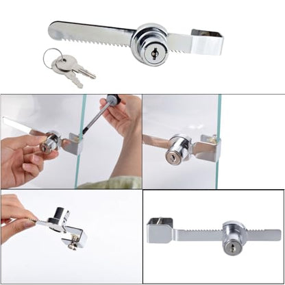 Sliding Glass Door Ratchet Lock with Chrome Finish – Keyed Alike, Fits 4-8mm Glass, Secure Showcase Display Case Lock for Cabinets, Retail Stores & Home Use - 2 Pack - size: 2 Pack
