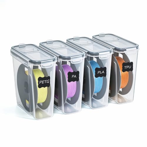 Filament Storage Box 4 Pack - Airtight 3D Printer Filament Storage Container with Color Changing Desiccant Bags, Labels and Marker, Moisture-Resistant Sealed Storage - color: Black-4-pack