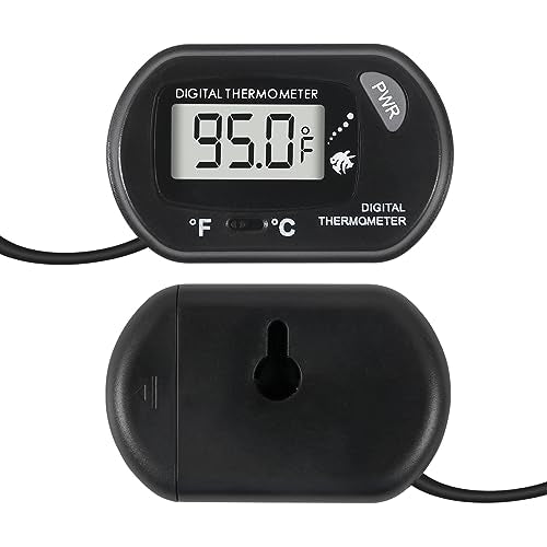 Digital Aquarium Thermometer with LCD Display - Water-Resistant Sensor Probe and Suction Cup for Fish and Reptile Tanks (Fahrenheit/Celsius)