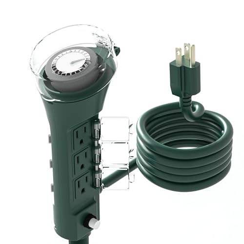 BN-LINK Outdoor Power Stake Timer with Mechanical, 6 Grounded Outlets - 6 ft Cord, Weatherproof for Outdoor Lamps Lights 1875W/15A ETL Listed - size: Dial