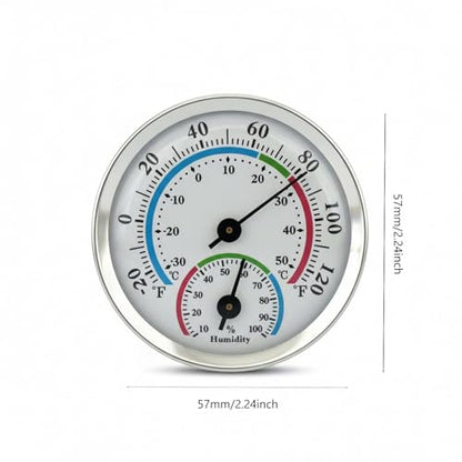 Mini Analog Hygrometer Thermometer - High Precision Humidity Temperature Gauge with Aluminum Alloy Case for Indoor Home Office Room Car Patio Sauna Garden Wall Mount(Silver)
