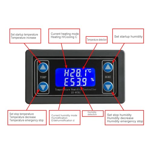 Digital Thermostat Humidistat Controller Dual Relay Output Temperature Humidity Control Module for Greenhouse Reptile Terrarium ABS Plastic
