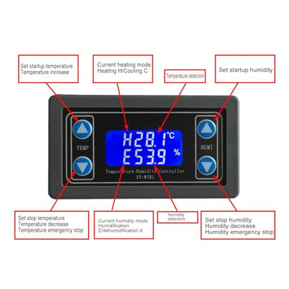 Temperature Humidity Controller Dual Relay Output Digital Thermostat Humidistat Control Module for Greenhouse Reptile Terrarium Home Use ABS Material