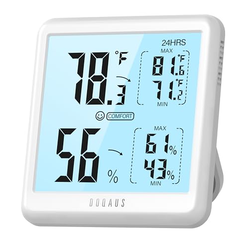 DOQAUS Digital Hygrometer Indoor Thermometer for House, Room Thermometer with 3s Fast Refresh & Max Min Records, Temperature Monitor Humidity Meter with Backlight, White