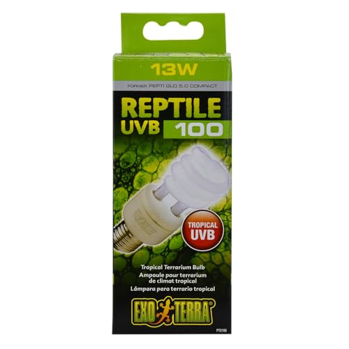 Exo Terra Repti Glo 5.0 Tropical Terrarium Lamp, Compact Fluorescent Reptile Bulb, 13 Watts, PT2186A1, whites & tans