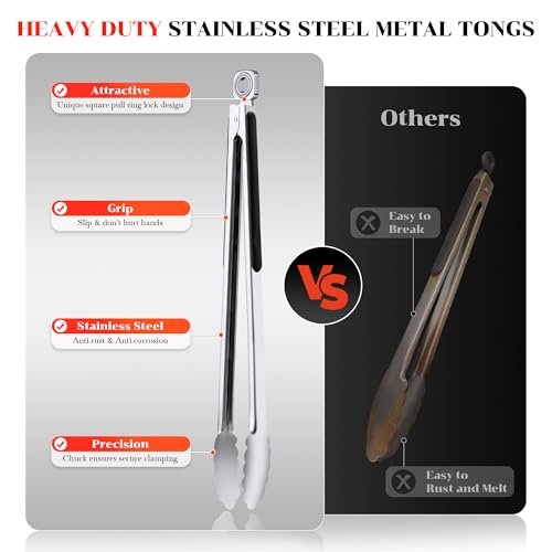 Grilling Tongs - 17 Inch Extra Long Metal Tongs, Heat Resistant Stainless Steel Grill Tongs, Heavy Duty BBQ Tongs for Cooking, Grilling, BBQ/Barbecue, Food (17 inch) - color: 17 inch
