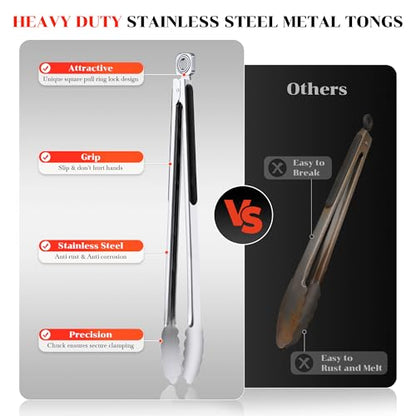 Grilling Tongs - 17 Inch Extra Long Metal Tongs, Heat Resistant Stainless Steel Grill Tongs, Heavy Duty BBQ Tongs for Cooking, Grilling, BBQ/Barbecue, Food (17 inch) - color: 17 inch