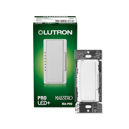 Lutron Maestro PRO LED+ Tap Dimmer Switch for 250W LED, 500W ELV, 400W MLV, Single Pole/Multi-Location, Neutral Wire Optional, MA-PRO-WH, White - color: White, size: 1 Pack, style: PRO Dimmer