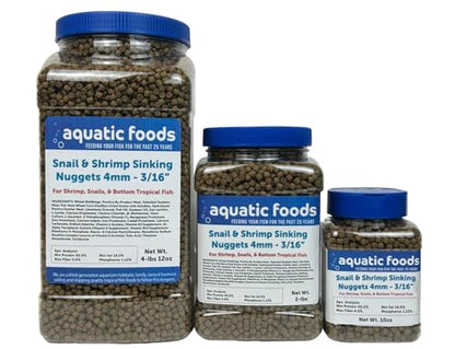 Snail & Shrimp 4mm Sinking 40% Protein Nuggets. Ideal for All Snails, Shrimp and Bottom Tropical Fish…4-lbs 12oz Jar - size: 4.75 Pound (Pack of 1)