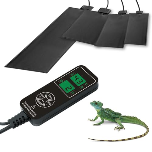 Timeable Temperature-Controlled Reptile Heating Pad, 10-50°C Adjustable, Graphene Chip Rapid Heating, IPX7 Waterproof, Multiple Sizes for Turtles Lizards Frogs，12x38cm/4.7x15.0in (12W) - size: 12x38cm/4.7x15.0in (12W)