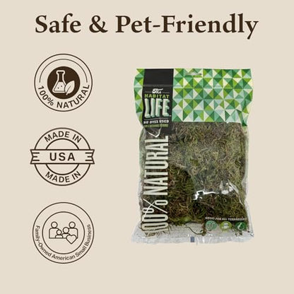 The Habitat Life - Natural Deco Moss - for Reptiles, Amphibians & Invertebrates Terrariums - Humidity Control - Natural Look & Feel - Soft Surface - Dye-Free & Safe - Small - 1 Pack - size: Small, style: Deco Moss