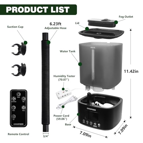 COOSPIDER Reptile Fogger Humidifier, Automatic Humidifiers for Reptiles Tank, Terrarium Humidifier with Timer Humidity Control, Reptile Mister for Amphibians Herps Vivarium (Black, 5L/1.32GAL) - color: Black