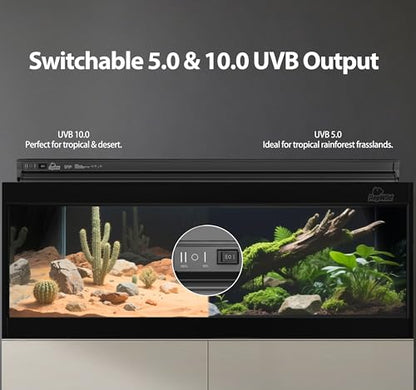 T5 HO 10.0 UVB Light for Reptiles, 24W Light Fixture Combo Kit with Switchable 5.0 & 10.0 UVB Output, 22" Fluorescent Tube UVA UVB Reptile Light for Reptile Eco-Tanks and Aquariums
