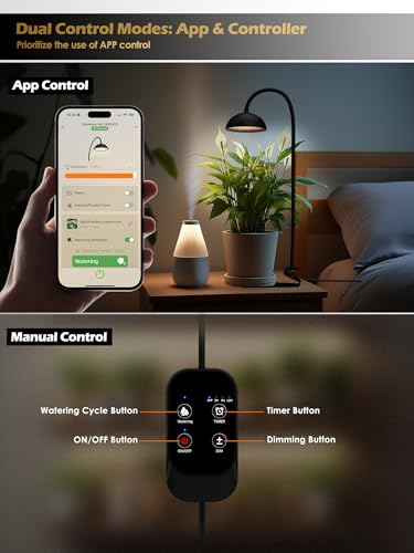 GLOWRIUM Smart Grow Lights for Indoor Plants,10W Full Spectrum LED Plant Light with 3/9/12 Timer,10 Dimmable Levels,Height Adjustable Grow Light with Base (Black) - color: Black