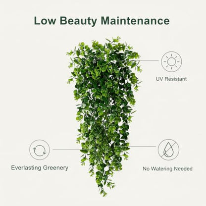4 Pack Artificial Eucalyptus Hanging Plants 30 Inches UV Resistant Plastic Decor for Indoor Outdoor Walls, Weddings, Patios, Porches
