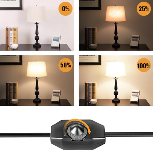 Upgraded UL-Certified 2-Pack Inline Dimmer Switch, Full Range Rotary Cord Switch Replacement for Table Lamp, Floor Lamp, Pendant Light, Works with Dimmable LED, Incandescent, Halogen Bulbs (Black)