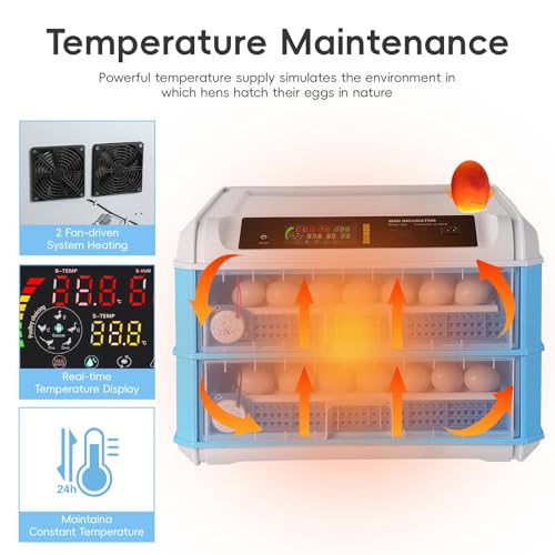 120 Egg Incubator with Automatic Egg Turner and Digital Control - Poultry Hatcher for Chicken, Duck, Quail Eggs - Ideal for Home, Farm, Educational Use