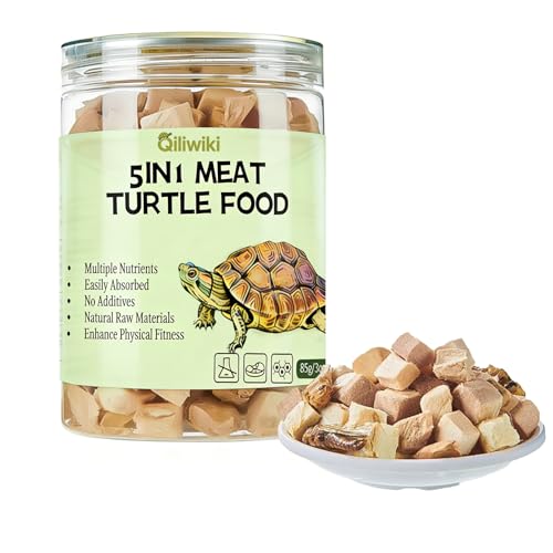 Turtle Food, 5 in 1 Meat Turtle Treats - Natural Freeze-Dried Chicken & Duck & Cod & Chicken Liver & Grasshopper - Human-Grade Real Meat - High Protein, 3oz