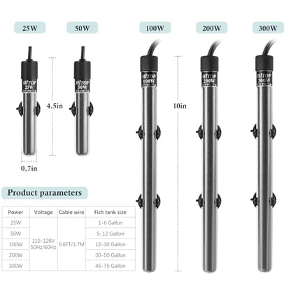 HITOP Compact Submersible Aquarium Heater -300W Digital Heater for Fish Tank/Turtle Tank, for Saltwater and Fresh Water with Temperature Controller - size: (45-75Gal) 300W