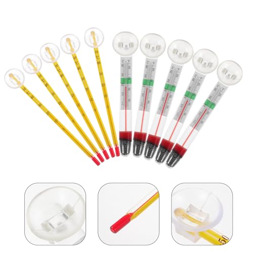 Mobestech 10pcs Aquarium Thermometers Fish Tank Temperature Meters with Suction Cups Small Strip Design for Freshwater and Reptile Tanks