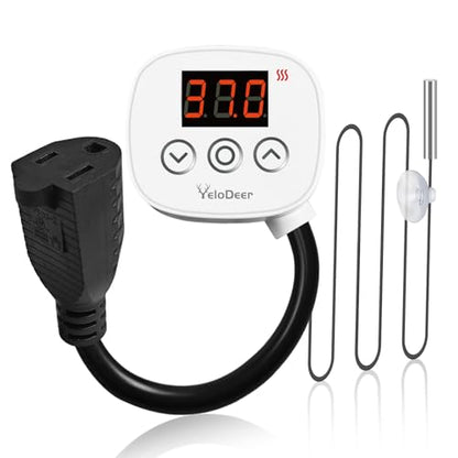 Digital Heating Temperature Controller Outlet, 120V Plug-in Thermostat Switch 34-140°F, 0–10H Timer, for Pipe Heating Reptile Greenhouse Aquarium Brewing Seedling Breeding & Hatching