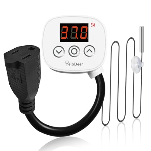 Digital Heating Temperature Controller Outlet, 120V Plug-in Thermostat Switch 34-140°F, 0–10H Timer, for Pipe Heating Reptile Greenhouse Aquarium Brewing Seedling Breeding & Hatching