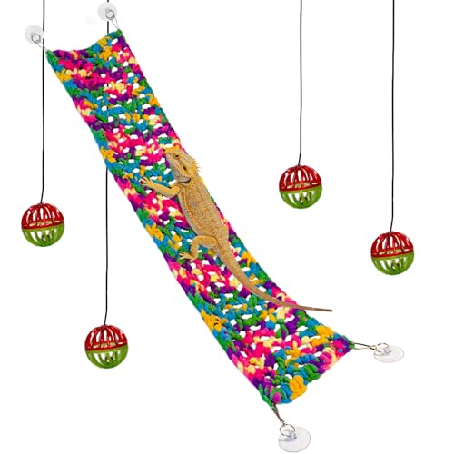 Bearded Dragon Hammock, Soft Reptile Hammock Lounger with Suction Cups, Fabric Lizard Bed with Climbing Toys, Gecko Tank Accessories for Snake, Chameleon (Red L) - color: Red Bearded Dragon Hammock : L