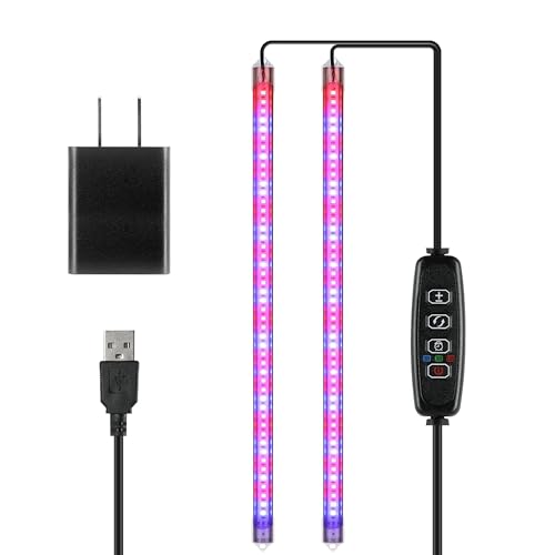 iPower LED Plant Growing lamp, Full Spectrum Grow Light Strips for Indoor Plants with 3/9/12H Timer & 10 Dimmable Levels, 48 LEDs Per Tube x 2 - color: Red&Blue, size: 2 Tubes, style: Grow Light Strips