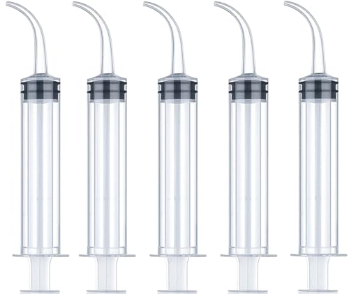 Wisdom Teeth Syringe - Pack of 5 Dental Curved Tip Syringe with Measuring Scale - Oral Care and Tonsil Stone Irrigation Syringes