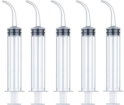 Wisdom Teeth Syringe - Pack of 5 Dental Curved Tip Syringe with Measuring Scale - Oral Care and Tonsil Stone Irrigation Syringes