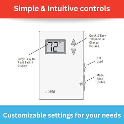 Lux Pro PSD010B Mechanical Non-Programmable Thermostat; 1 Heat Only; Without Fan; Batteries Included - style: PSD010B