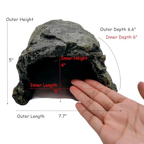 M2cbridge Aquarium Fish Hide Cave Reptile Hideout Cave Terrarium Amphibians Habitat Decor(Black Rock+ Water Dish) - style: Black Rock+ Water Dish