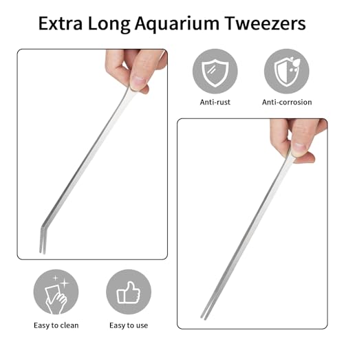 Fri4Free 2PCS Long Aquarium Tweezers - 10.6" Straight and Curved Tweezers, Stainless Steel Reptile Feeding tongs, Terrarium Aquascape Tools Feeder for Lizards, Bearded Dragon Snake Tank Accessories