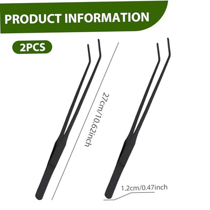 2Pcs Feeding Tongs, 11 Inch Extra Long Stainless Steel Aquarium Tongs with Curved Tip, Long Tweezers Terrarium Feeder Tool for Reptile Tank Accessories, Tweezers