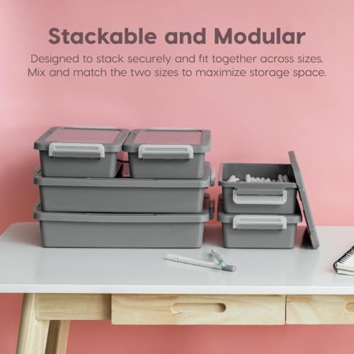 IRIS USA 3 Qt. Plastic Craft Storage Container Bins with Lids, 4 Pack, Small Art & Office Supply Organizer Tote, Sensory Bins & Boxes for Home & University, Stackable, Secure Latch Buckles, Gray - size: 3 Qt. - 4 Pack