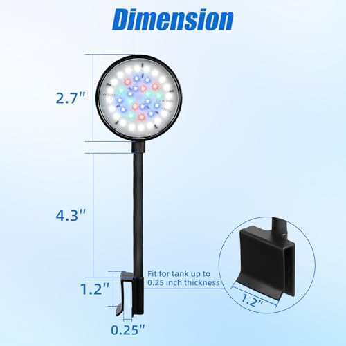 AQUANEAT Clip on Aquarium Light for up to 5 Gal Fish Tank, Auto On Off with Timer, Dimmable Small Fish Tank Light USB for Nano Tank (Large with Timer & Dimmer) - size: Large with Timer & Dimmer