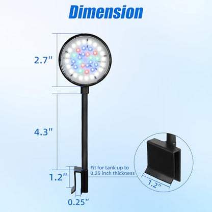 AQUANEAT Clip on Aquarium Light for up to 5 Gal Fish Tank, Auto On Off with Timer, Dimmable Small Fish Tank Light USB for Nano Tank (Large with Timer & Dimmer) - size: Large with Timer & Dimmer
