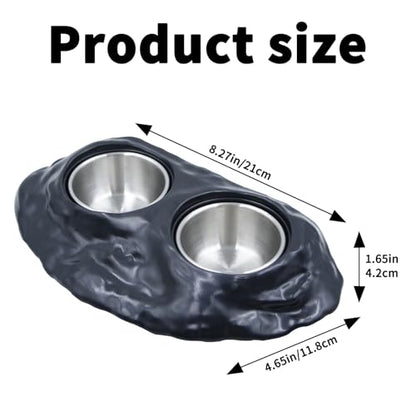 Magnetic Resin Reptile Feeding Ledge - Black Double Feeder with 8 Replacement Cups (3 Types), Strong Magnet Gecko Food and Water Dish for Crested Gecko, Chameleon, Lizard Terrarium Accessories
