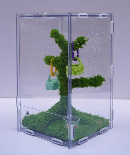 Jumping Spider Enclosure Kit with Acrylic Habitat, Feeding Tongs & Decor – 8.66"x5.12"x4.72" Ventilation Terrarium for Pet Spiders, Reptiles & Small Arboreal Pets