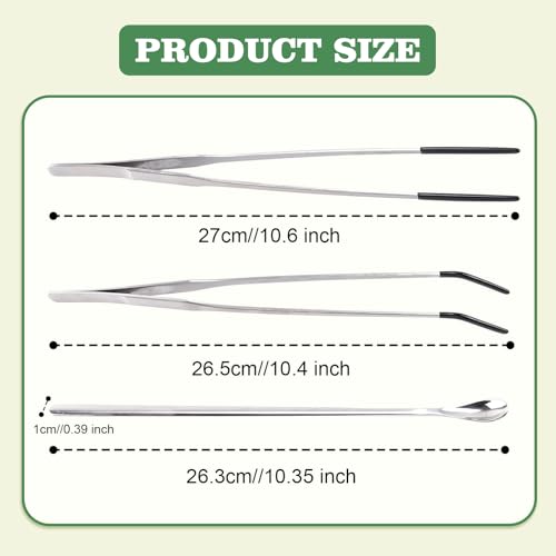 3Pcs Reptile Feeding Tool Set, 2 Tipped Tongs and 1 Feeding Spoon, Stainless Steel Crested Gecko Feeding Spoon for Geckos, Lizards, Bearded Dragons, Small Animals (Silver) - color: Feeding Set Silver